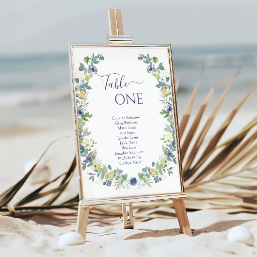 Invitation Couronne florale jaune bleu bohème mariage de jard