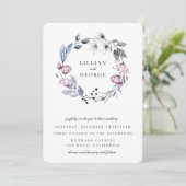 Invitation Couronne florale mariage bleu mauve poussiéreux (Debout devant)