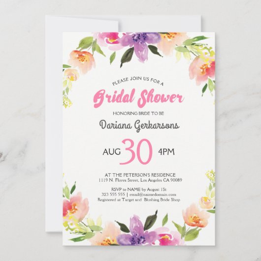 Invitation Couronne florale Mariage colorée (Devant)