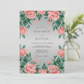 Invitation Couronne florale mariage Rouge corail (Debout devant)