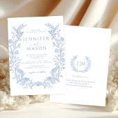 Invitation Couronne florale moderne bleue Mariage bohème