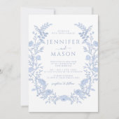 Invitation Couronne florale moderne bleue Mariage bohème (Devant)