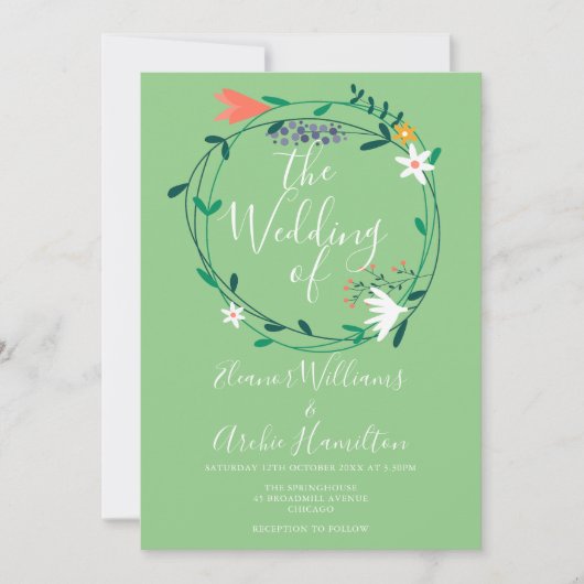 Invitation Couronne florale moderne de mariage scriptural (Devant)