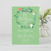 Invitation Couronne florale moderne de mariage scriptural (Debout devant)