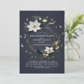 Invitation Couronne florale noire blanche or Fête de fiançail (Debout devant)