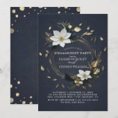 Invitation Couronne florale noire blanche or Fête de fiançail (Devant / Derrière)