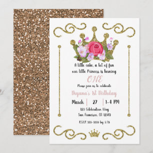 Invitation Couronne florale pailletée or 1 Premier 1er annive