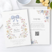 Invitation Couronne florale pastel Code QR Site Web de mariag
