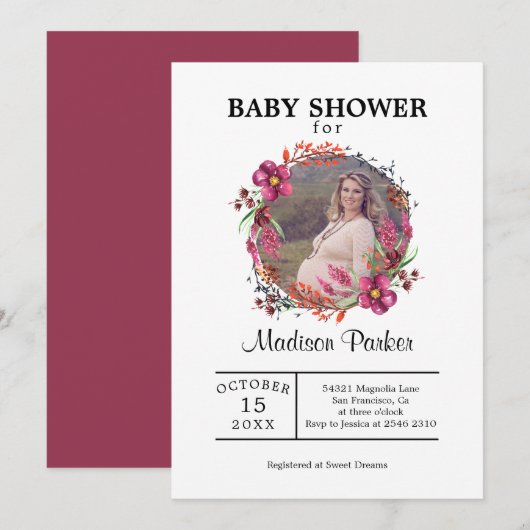 Invitation Couronne florale photo personnalisée (Devant / Derrière)