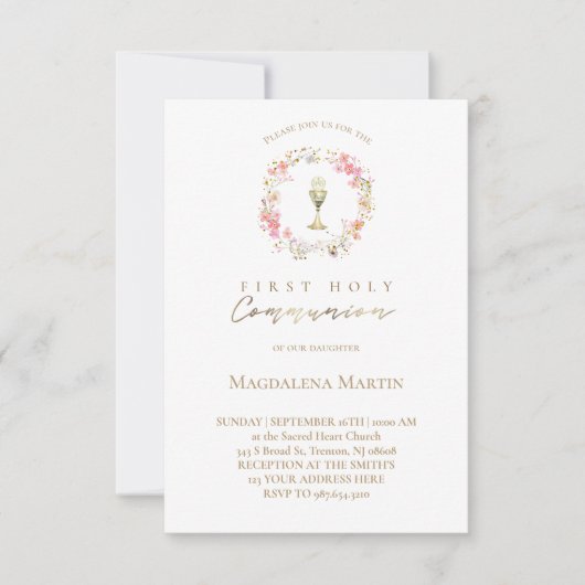 Invitation couronne florale | Première sainte communion (Devant)