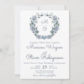 Invitation Couronne florale romantique bleu poussiéreux pour (Devant)
