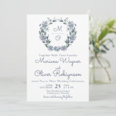 Invitation Couronne florale romantique bleu poussiéreux pour (Debout devant)
