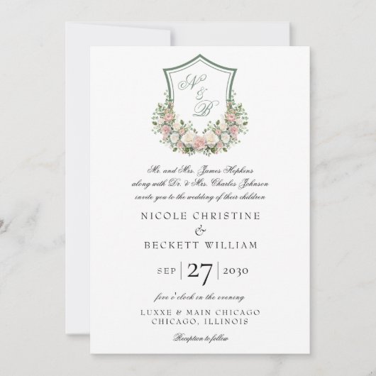 Invitation Couronne florale rose (Devant)