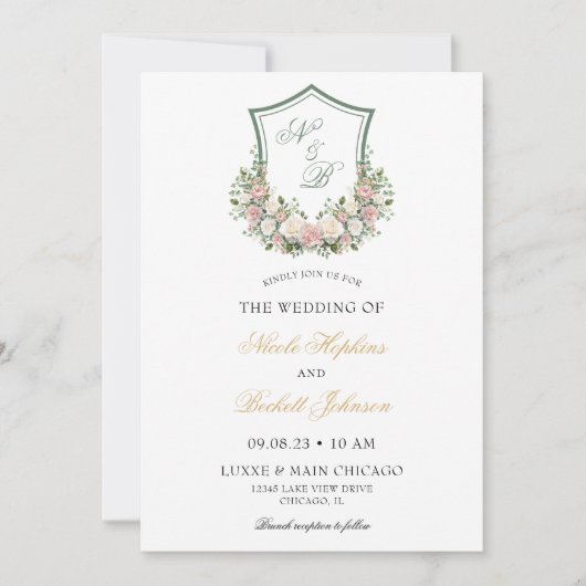 Invitation Couronne florale rose (Devant)