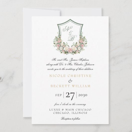 Invitation Couronne florale rose (Devant)