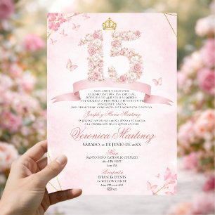Invitation Couronne florale rose blush espagnole Papillon 15