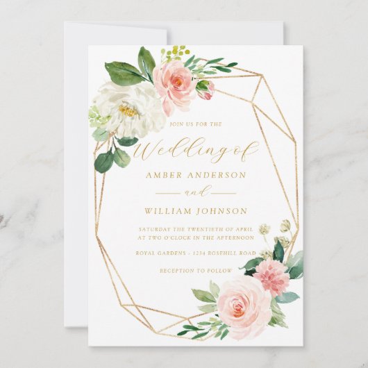 Invitation Couronne florale rose fuchsia Mariage (Devant)