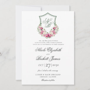 Invitation Couronne florale rose pour mariage