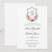 Invitation Couronne florale rose pour mariage (Devant / Derrière)