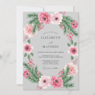 Invitation Couronne florale rose pour mariage printanier