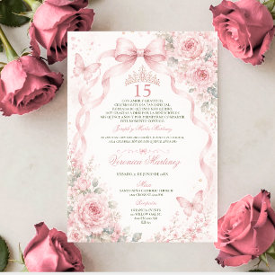 Invitation Couronne florale rose Quinceañera 15 Ans Princesse