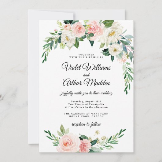 Invitation Couronne florale rose rose pour Baby Shower de mar (Devant)