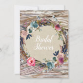 Invitation Couronne florale rustique avec grain de bois pour (Devant)