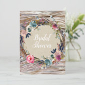 Invitation Couronne florale rustique avec grain de bois pour (Debout devant)