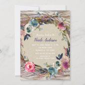 Invitation Couronne florale rustique avec grain de bois pour (Dos)