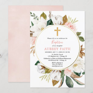 Invitation Couronne florale rustique blush rose blanc fille b