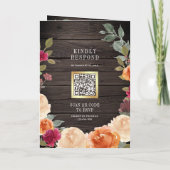 Invitation Couronne florale rustique en bois QR Code mariage (Dos)