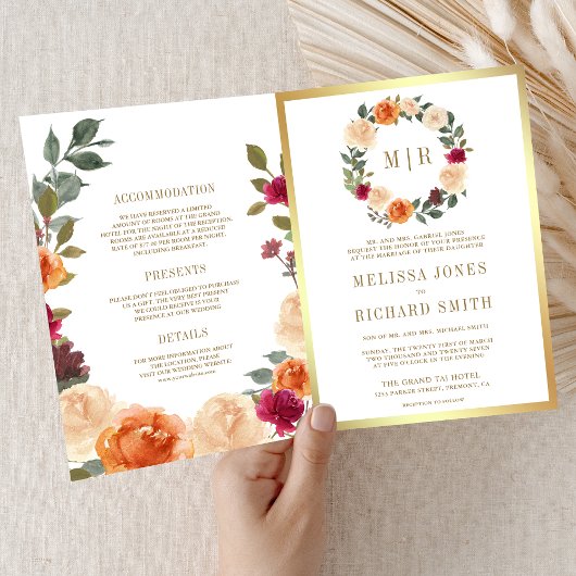 Invitation Couronne florale rustique QR Code Mariage