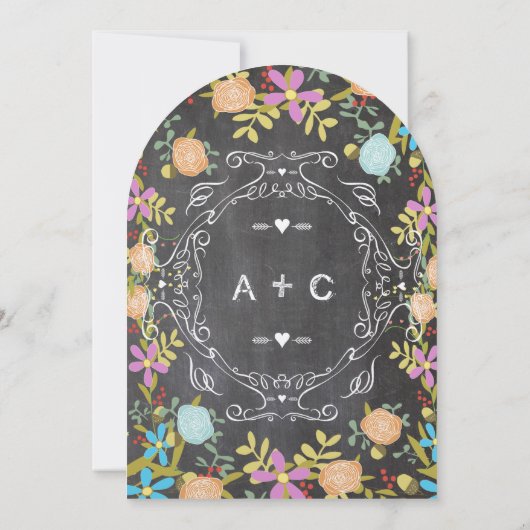 Invitation Couronne florale rustique sur tableau de mariage (Dos)