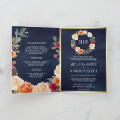 Invitation Couronne florale terreuse QR Code mariage bleu mar (Intérieur)