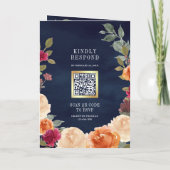 Invitation Couronne florale terreuse QR Code mariage bleu mar (Dos)