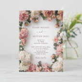Invitation Couronne florale texturée Mariage (Debout devant)