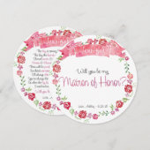 Invitation Couronne florale Tu seras ma Matrone d'Honneur Car (Devant / Derrière)