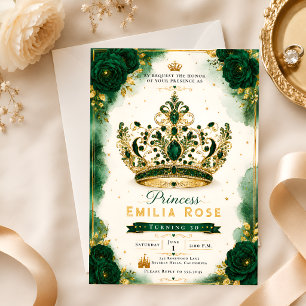 Invitation Couronne florale verte émeraude élégante pour anni