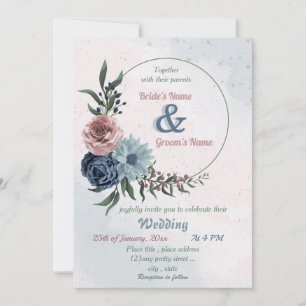 Invitation couronne florale verte rose bleu mariage magnifiqu