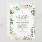 Invitation Couronne florale verte sage pour fille de première (Devant)