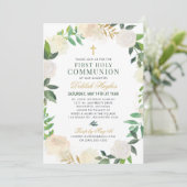 Invitation Couronne florale verte sage pour fille de première (Debout devant)