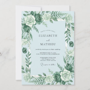 Invitation Couronne florale verte sauge mariage