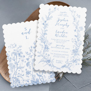 Invitation Couronne florale vintage bleu poussiéreux mariage