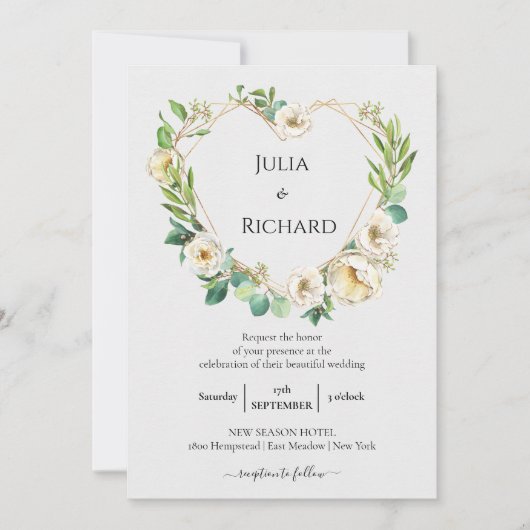 Invitation Couronne florale | White Peony Mariage Celebration (Devant)
