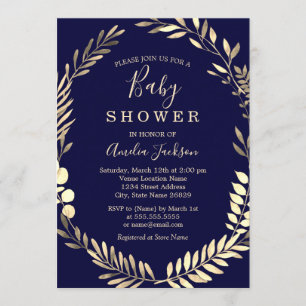 Invitation Couronne garcon Baby Shower aquarelle or marine