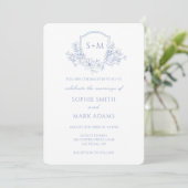 Invitation Couronne initiale de monogramme Fleurie Mariage Bl (Debout devant)