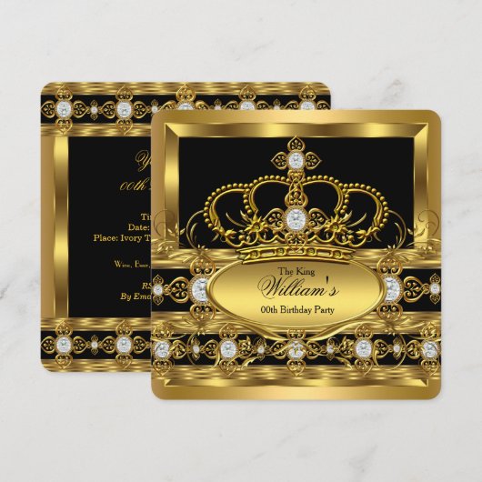 Invitation Couronne King Prince Queen Royal Gold Diamond Part (Devant / Derrière)