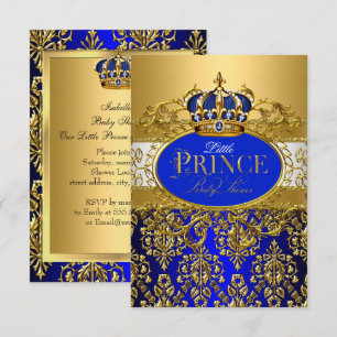 Invitation Couronne Little Prince Bleu Royal Baby Shower sml