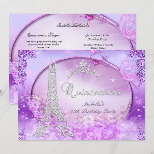 Invitation Couronne Magique Princesse Quinceanera Violet Rose