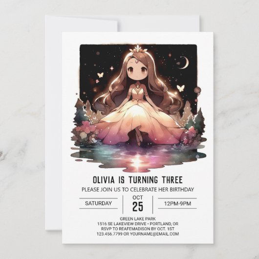 Invitation Couronne Minimaliste Anniversaire Princesse (Devant)